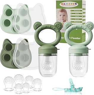 WAJIAYON Baby Breastmilk Popsicle Molds & Baby Fruit Feeder (4 Pack), Infant Food Freezer Tray Storage Containers, Silicone Teething Pacifier Feeder and Teether for Babies,Boys and Girls-Green&Navy