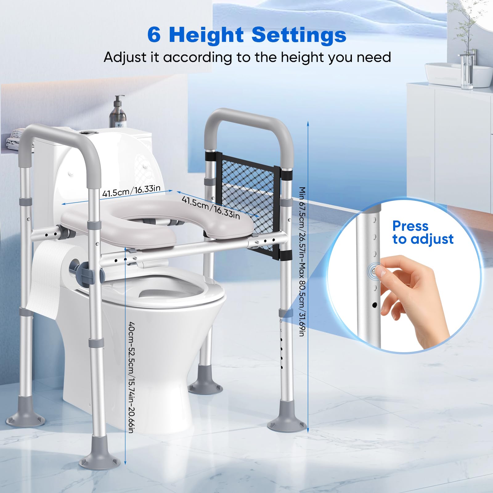Rialzo wc per anziani, Sedile WC Rialzato con Manici Sedile WC Rialzato Universale in Altezza per Anziani, Disabili, Incinte, Ausilio da Bagno