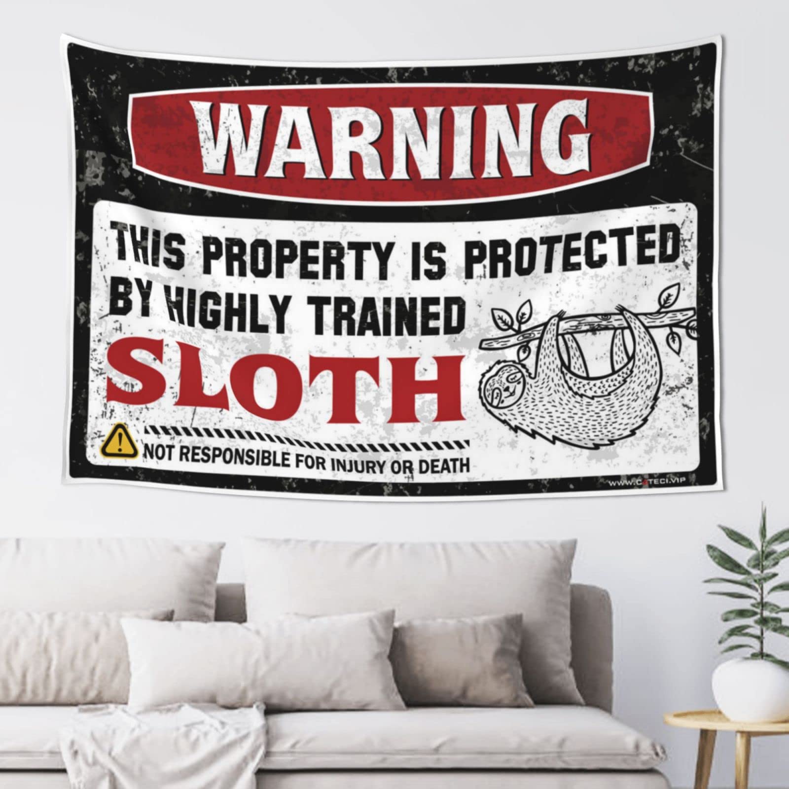 Pravoxi Men's One Color Sports Bar Decor Warning This Property Is Protected By A Highly Trained Sloth Tapestry Sports Bar Decor Tapestrys(100X150cm)