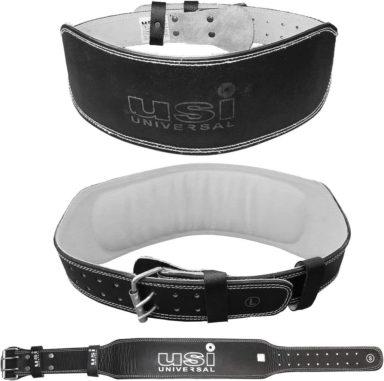 USI UNIVERSAL 790SL4 Leather Weight Lifting Belt, Leather & Metal Construction, Suede Leather Lining, 4" Weight Belt for Deadlift, Squat & Weightlifting for Men & Women (LARGE)