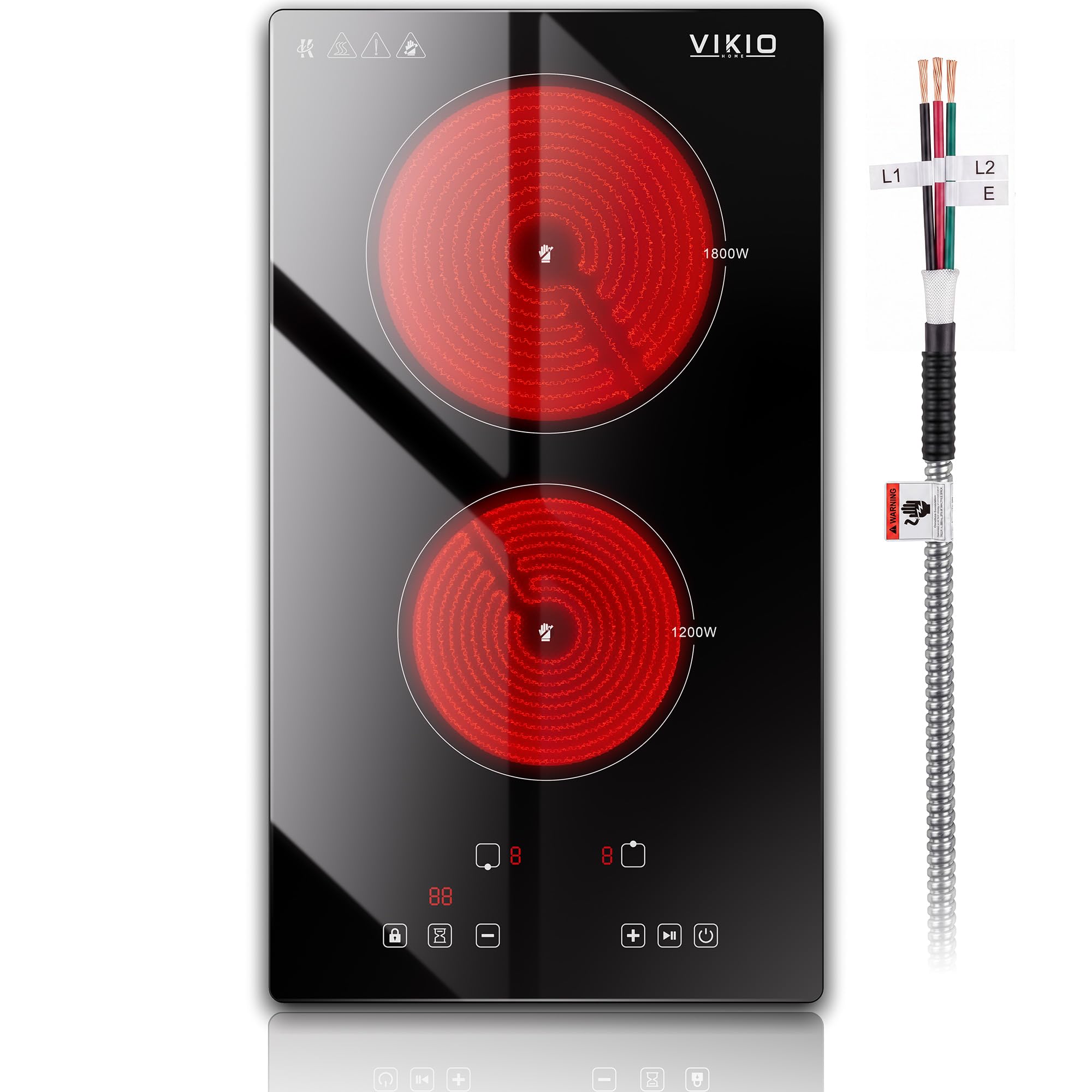 VIKIO HOME 12" Electric Cooktop, 2-Burner Electric Stovetop, Hard-Wired