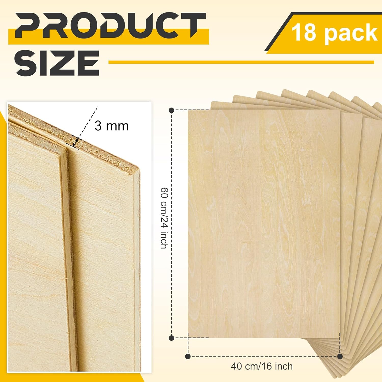 Juexica 18 Pcs 16" X 24"x 1/8" Basswood Craft Sheets, 3mm Plywood Board Wood Thin Sheets for Arts Crafts Woodworking Scroll Sawing Projects Painting Drawing Laser Cutting Projects