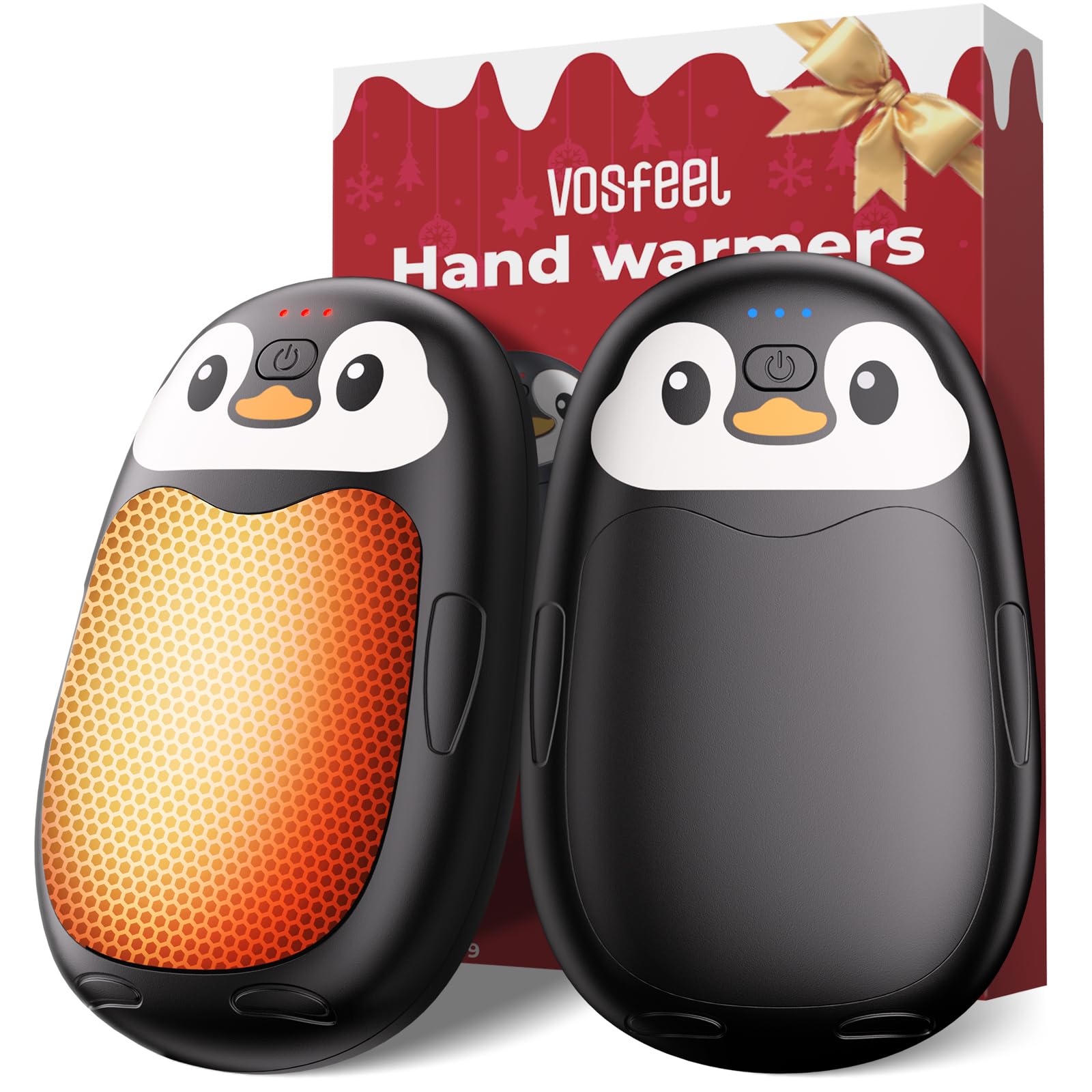 VOSFEEL Scaldamani Elettrico, Pinguino Scaldamani Carino 2 Pack, Ricaricabile e Riutilizzabile, Portatile, 23 Ore, Riscaldamento Rapido, Adatto per Esterno, Campeggio