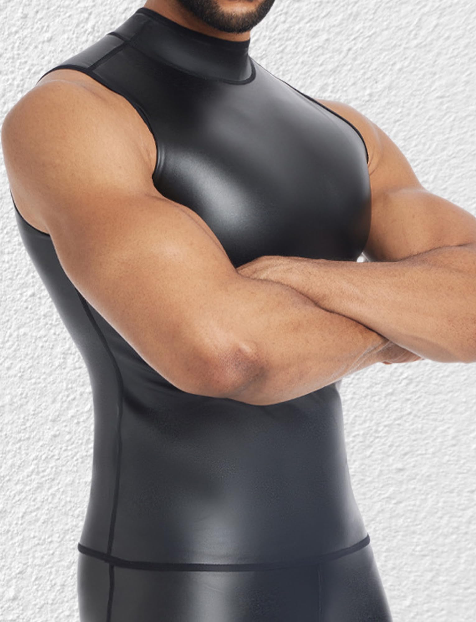 Camiseta de tirantes sexy de piel para hombre, Slim Fit brillante, chaleco de efecto húmedo, sexy, top deportivo, fitness, hombre, clubwear wetlook traje de noche club