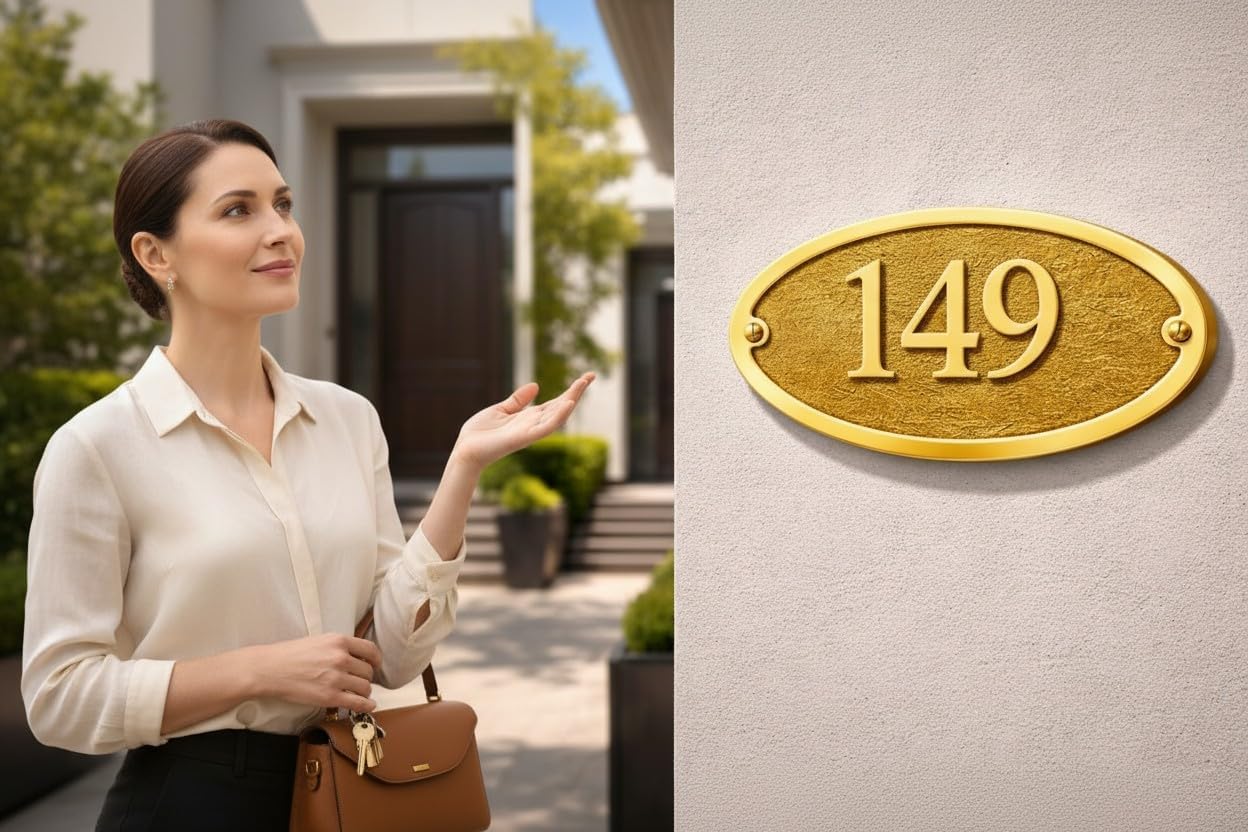 Customizable Solid Brass Oval House Number Plaque 5 x3.5 Inch – Personalized Address Sign with Screws for Home, Office, Door, Gate, Wall, Outdoor Indoor Use