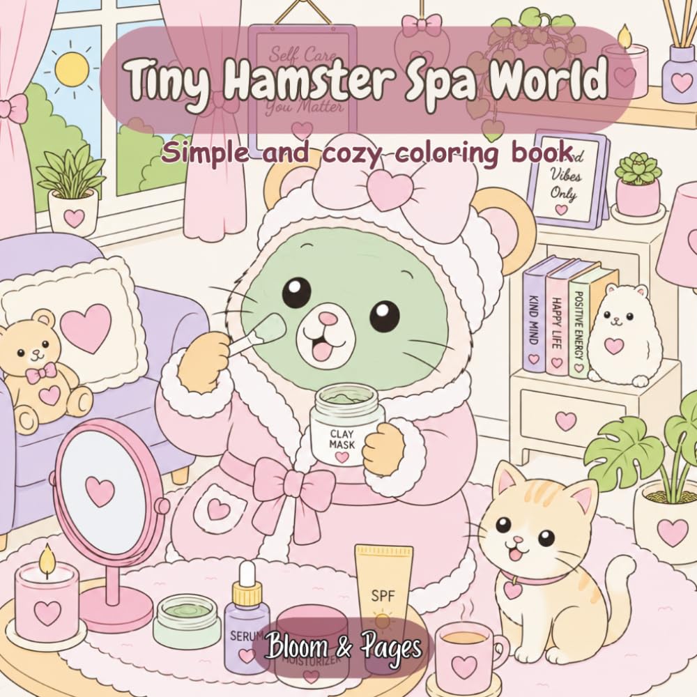 Tiny Hamster Spa World: Simple and cozy coloring book