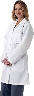 Medline Women's Full-Length Lab Coat, Button Front, White, Size Small