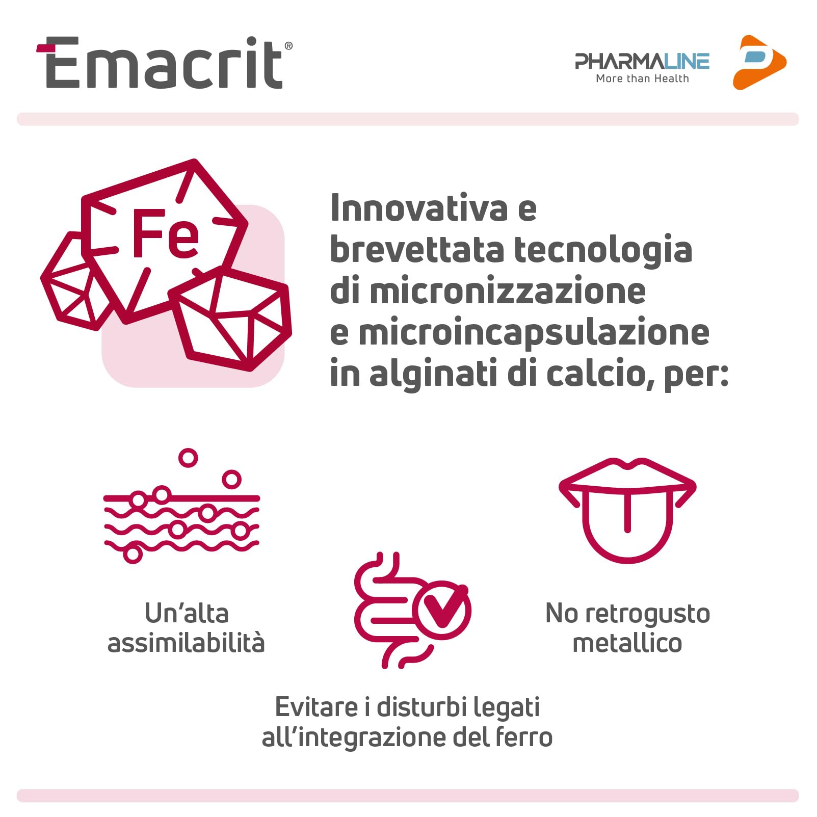 Pharma Line EMACRIT Stick – Integratore Alimentare di Ferro con Acido Folico, Vitamine C, B6 e B12 ad Alta Assimilabilità, 30 Stick Pack Orosolubili