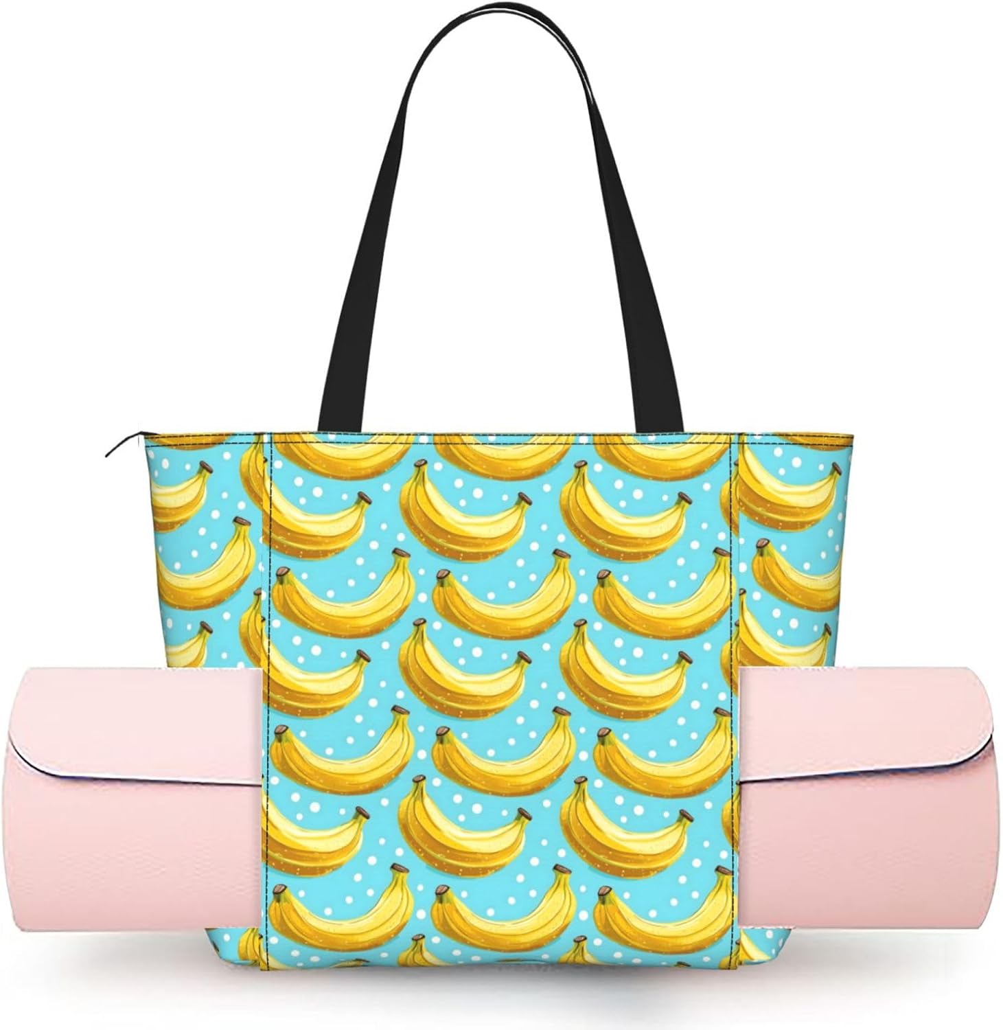 Cute Banana Print Yoga Mat Bag Tote Gym Bags For Women, Lightweight Pilates Shoulder Bag with Yoga Mat Carrier for Office Workout Travel Beach