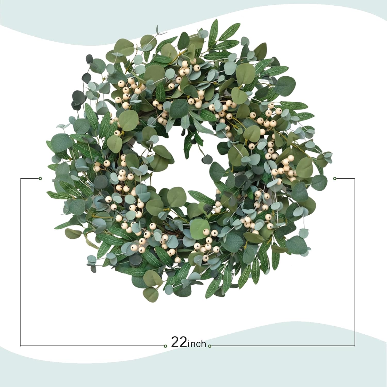 Bibelot 22 inch Artificial Spring/Summer Wreath for Front Door Evergreen Eucalyptus Decoration Wreath with Berries Home Party Indoor Outdoor All Season Decor