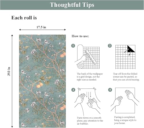 Miniatura 5 de Papel de contacto floral de 17.5 x 393 pulgadas, papel tapiz floral vintage para despegar y pegar, autoadhesivo, extraíble, impermeable, cubierta de