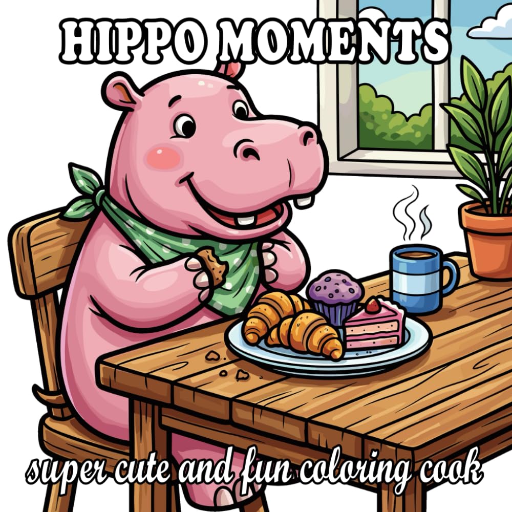 Hippo Coloring Book:: 55 Cozy Days Cute & Relaxing Hippos for Stress Relief and Fun