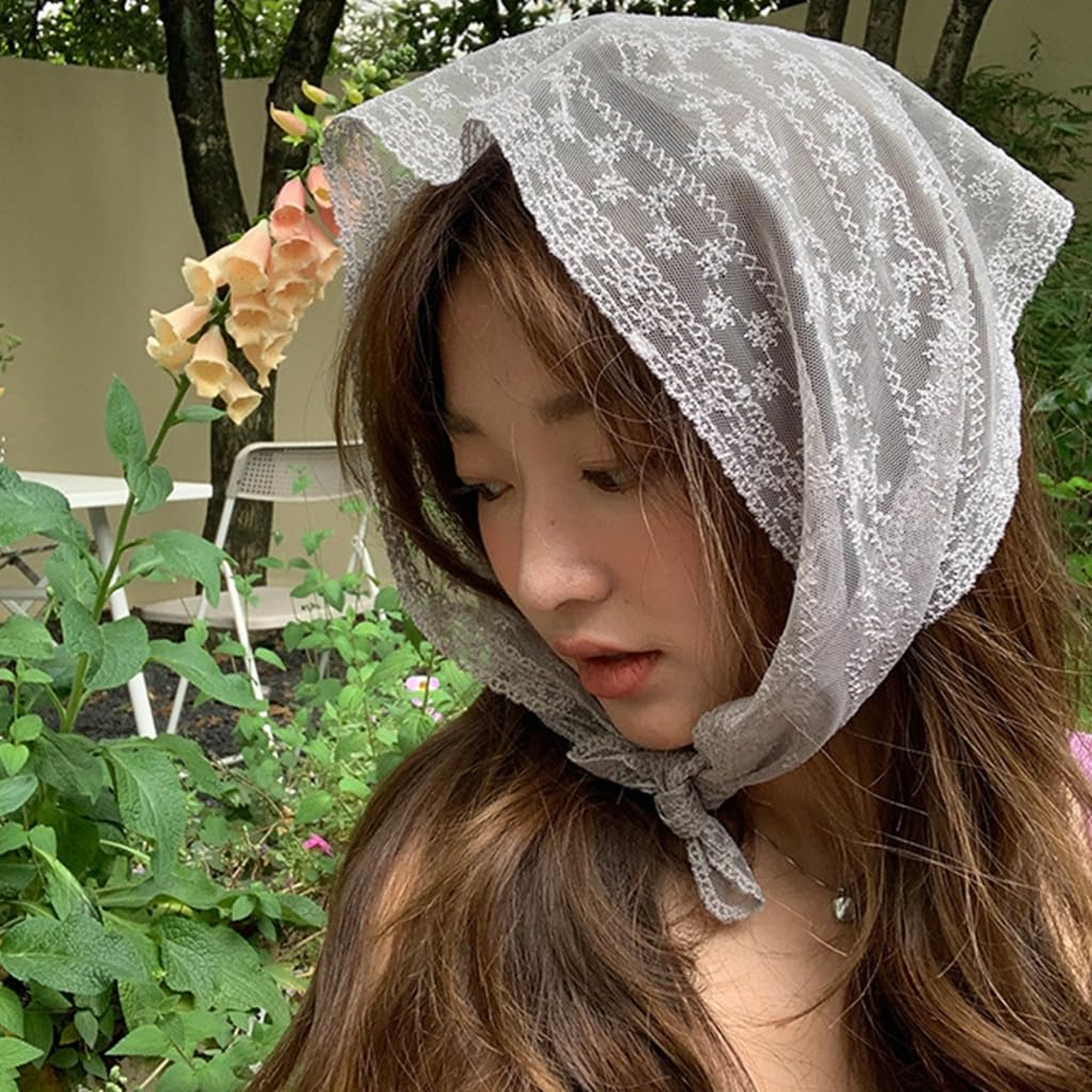Sweet Lace Triangle Headband Girls Hair Kerchief Tie Back for Girls Photo Shoot