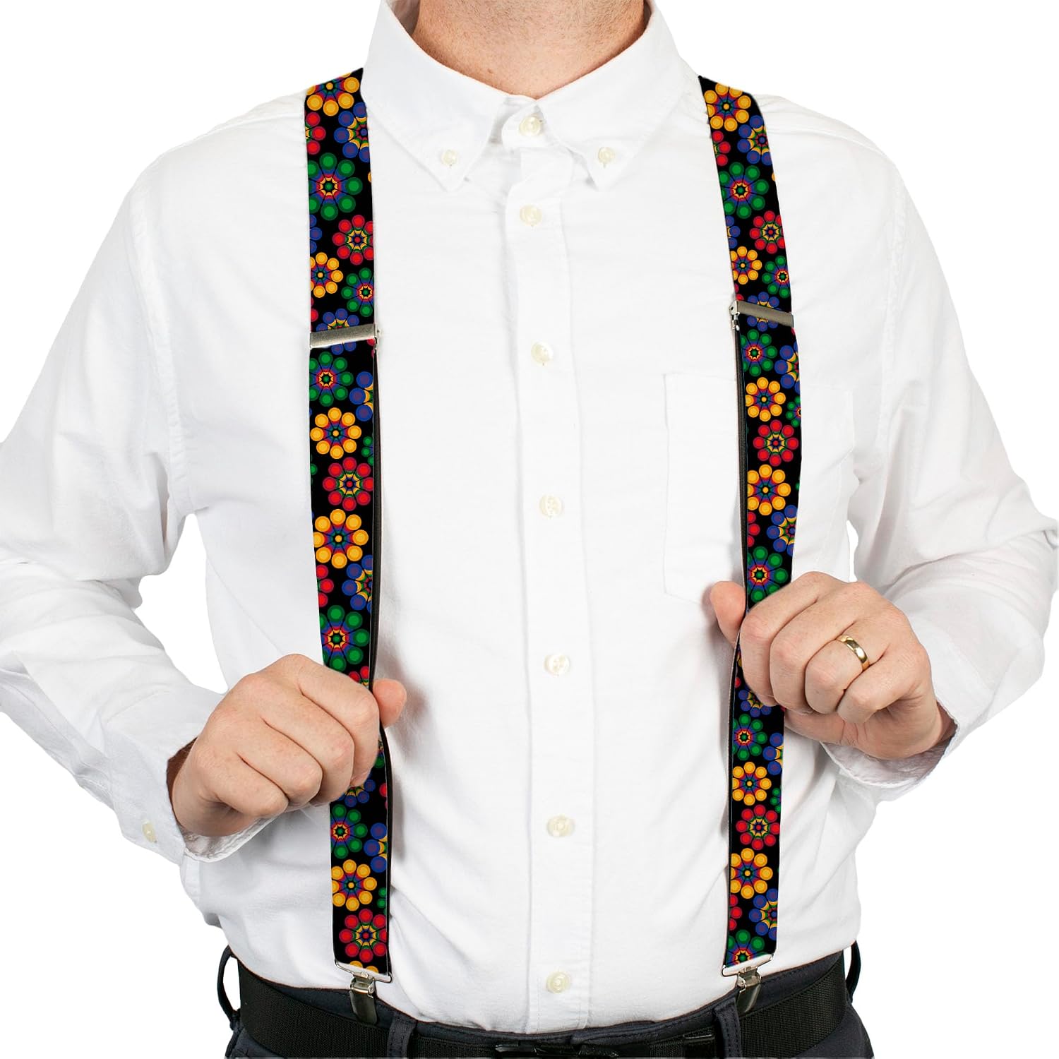 Buckle-Down Suspenders, Psychedelic Daisies Black Multi Color