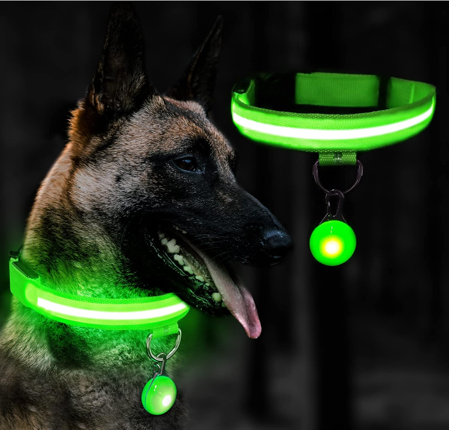 Kriogor Collar Luminoso Perro Recargable, 3 Modos LED Collar Luminoso Perro con Ajustable y Impermeable, Collar Perro Luminoso para Perros Pequeños/Medianos/Grandes(M, Verde)