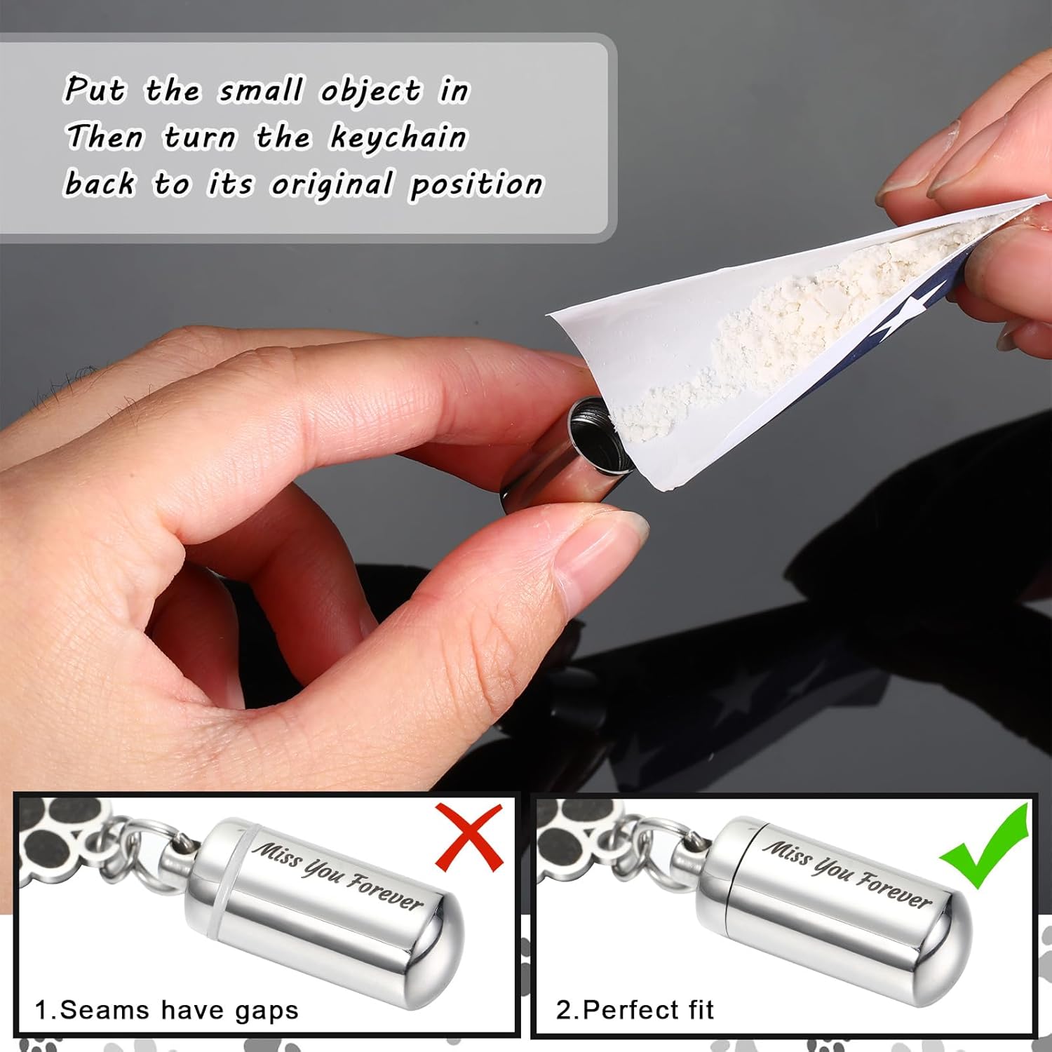 Kigeli 4 Pcs Pet Ashes Keepsake Keychain for Dog Pet Ashes Urn with 4 Pcs Filling Tools Memorial Cylinder Cat Cremation Jewelry Pend Paw Print Urn Pendant 2 Styles - Image 3
