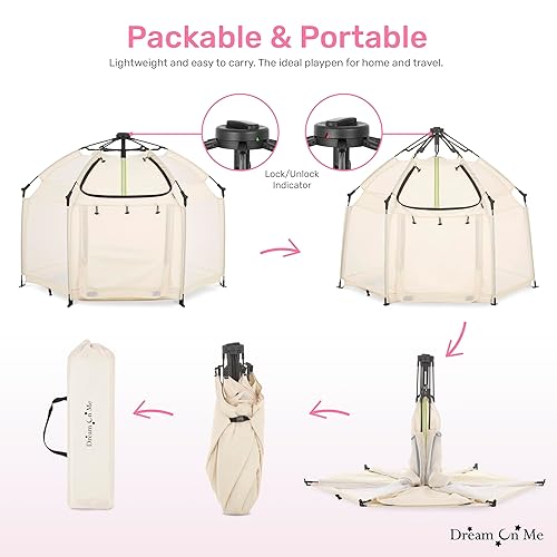 Miniatura 5 de Dream On Me Parque infantil desplegable fácil de instalar, casa de juegos para interiores y tienda de campaña al aire libre con cubierta de toldo