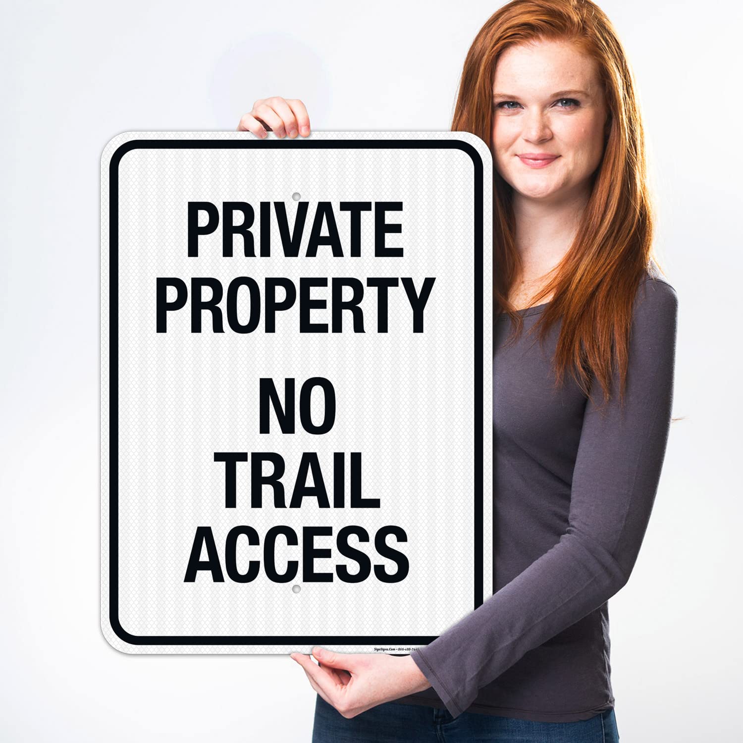 Private Property No Trail Access Sign, 18x24 Inches, 3M EGP Reflective .080 Aluminum, Fade Resistant, Made in USA