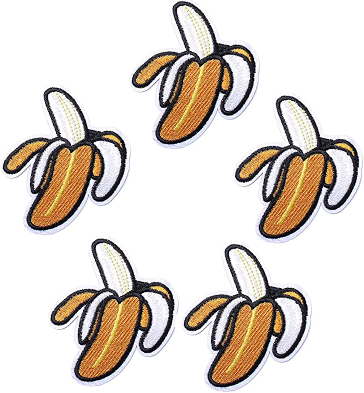 KASTWAVE Banana Patches, Embroidered Iron On/Sew On Patches, Cute Applique Patches for Clothing, Jackets, Hats, Backpacks, Jeans (Pack of 5)
