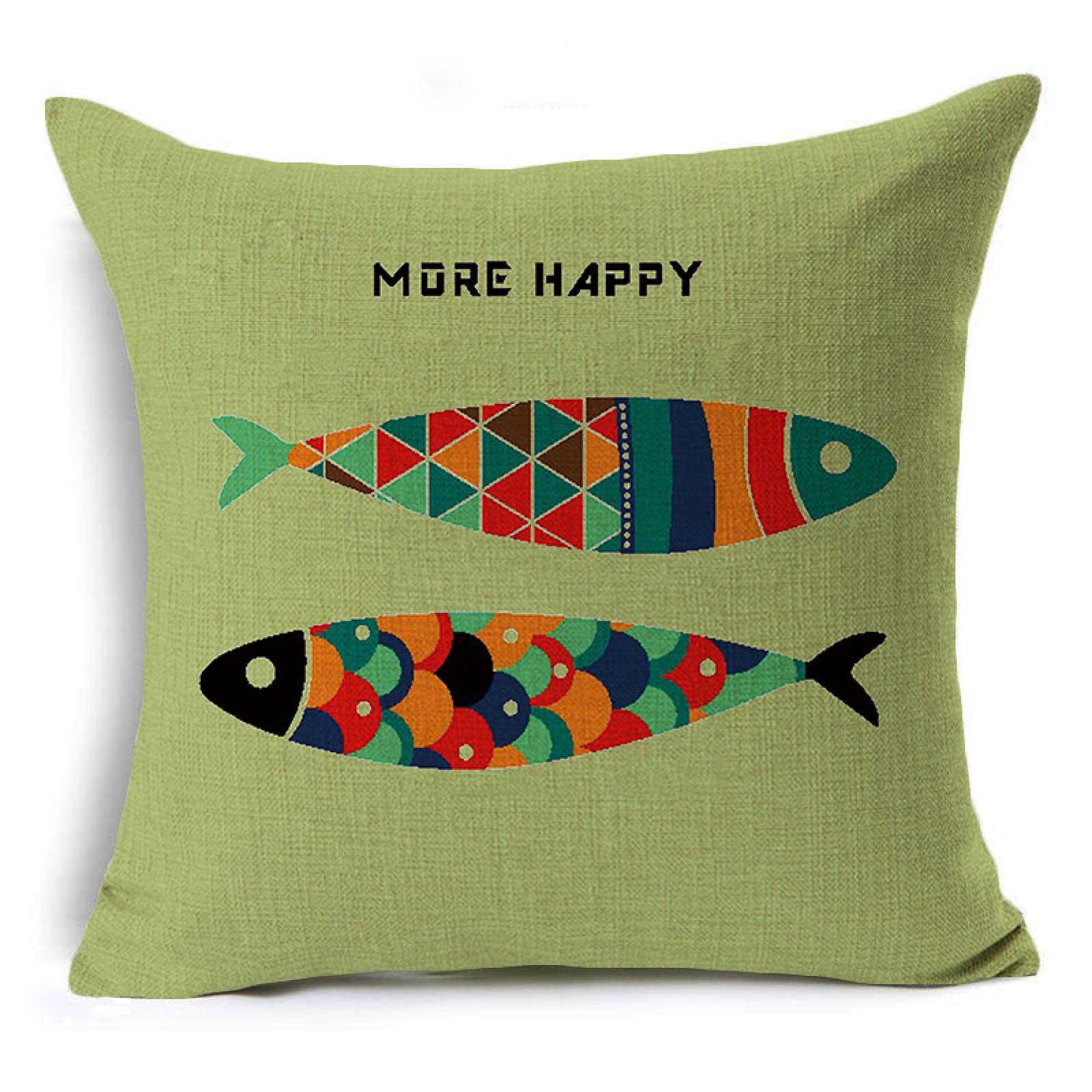 Cushion Covers 40cm x 40cm Green Geometric Fish Decorative Pillows Linen Square Sofa Bed Cushions with Invisible Zipper Throw Pillow for Living Room Outdoor Pillowcases