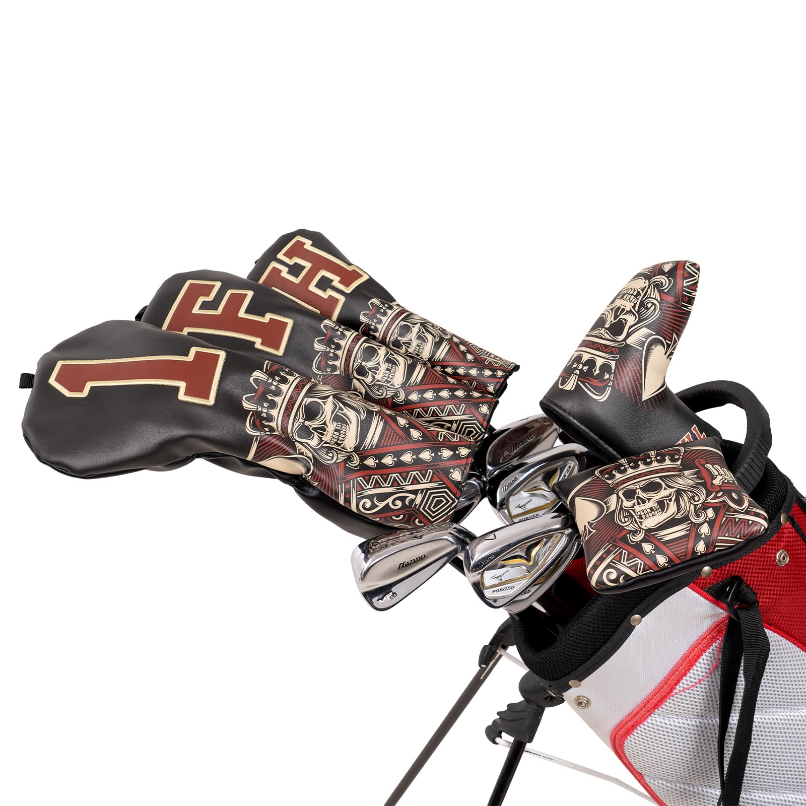 Golfschlägerhauben für Driver/Fairway/Hybrid/Putter 1FH, elastischer Verschluss, PU-Leder, Schwarz