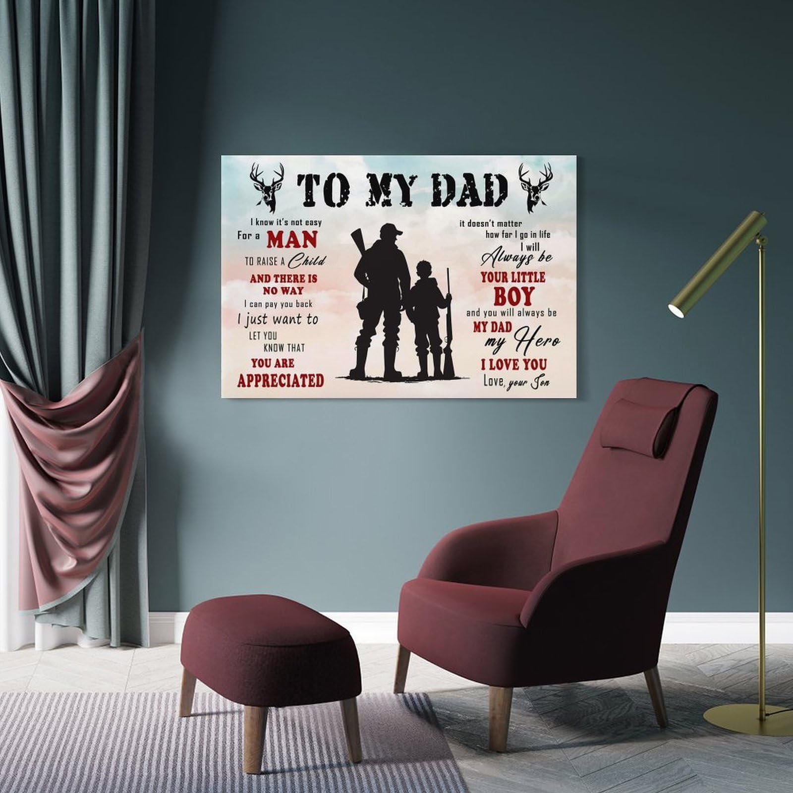 Junmoney Decorative Wall Artwork To My Dad Father And Son Hunting, 24x36inch(60x90cm), for Corridors, Hallways Or Apartment Entries, Wall Decor to Refresh Empty Corners