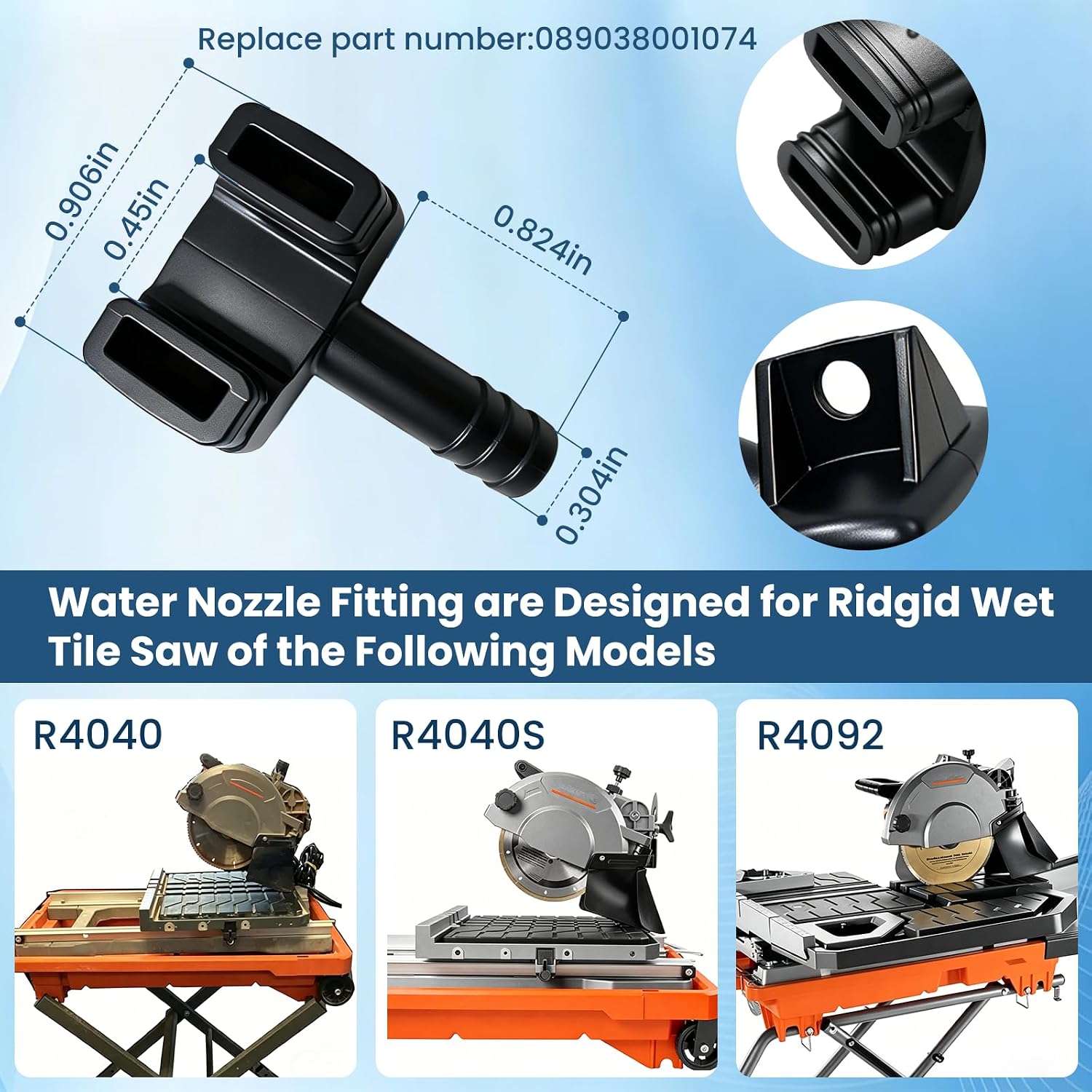 Water Nozzle Fitting Replacement for Ridgid R4040 R4040S R4092 Tile Saw | Replace 089038001074,Plastic Cooling Nozzle Adapter with Standard Threading for Wet Cutting Dust Reduction and Blade Cooling