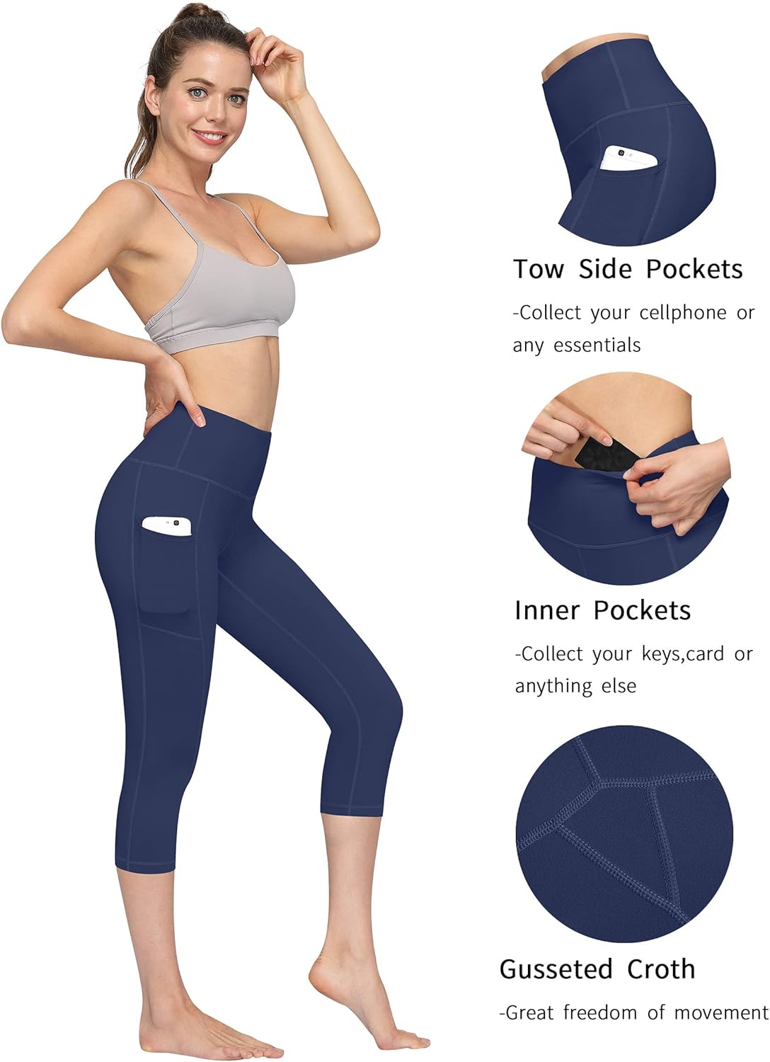 Fengbay 3 Pack High Waist Yoga Pants with Pocket Leggings Tummy Control Workout Running Yoga Leggings for Women - Image 6