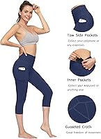 Vista 15 de Fengbay 3 Pack High Waist Yoga Pants with Pocket Leggings Tummy Control Workout Running Yoga Leggings for Women Negro