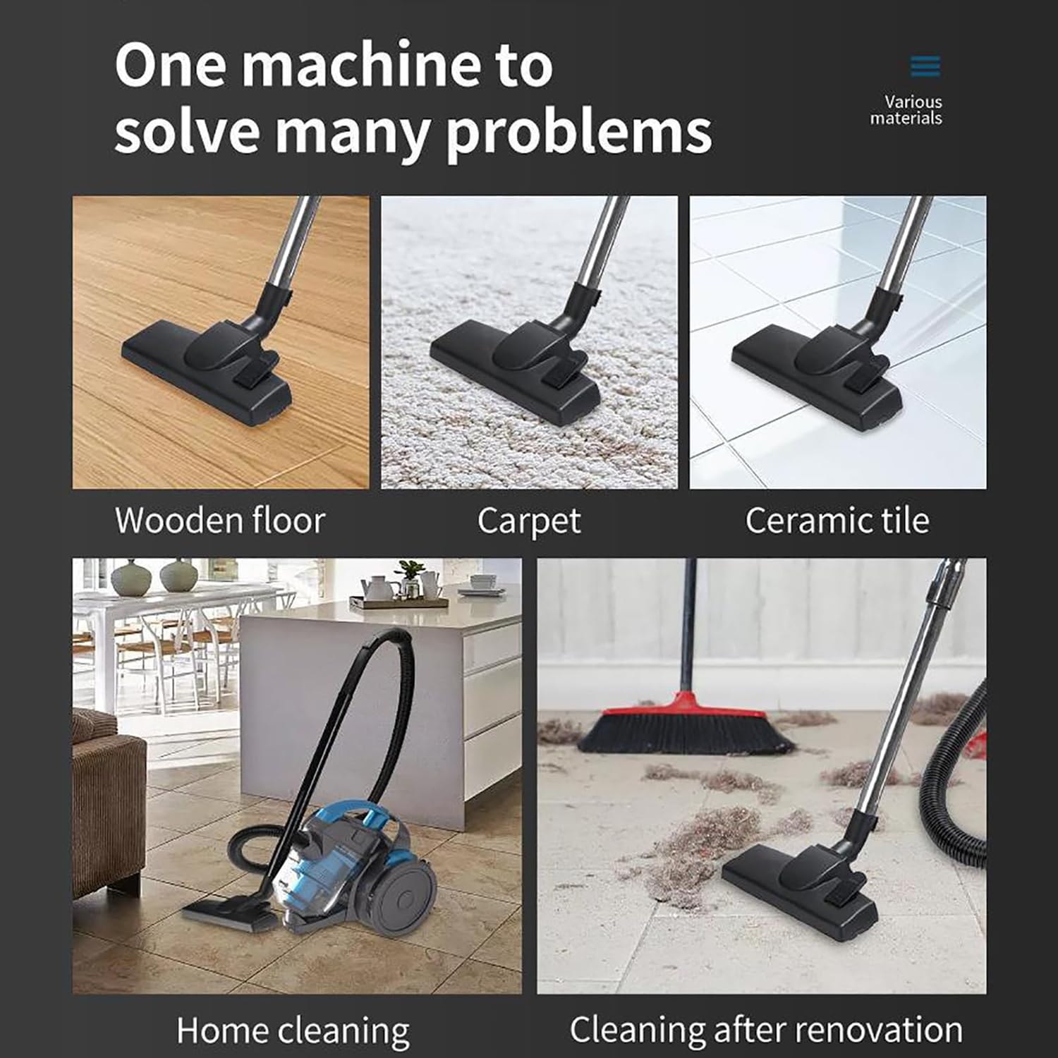 Potente aspirapolvere cilindrico senza sacchetto, aspirapolvere cablato 2000 W, capacità di 1,8 litri, aspirapolvere per la manutenzione del pavimento, basso rumore, pulizia multi-superficie