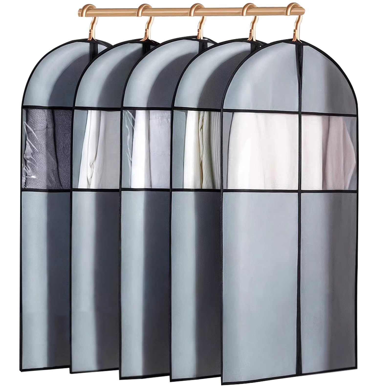 Genérico Bolsas para Ropa de Tela no Tejida, Paquete de 5 Unidades con Ventana Transparente, Cierre Inferior, adecuadas para Trajes, Abrigos Largos y Vestidos (60 x 110 cm / 24 x 43 Pulgada