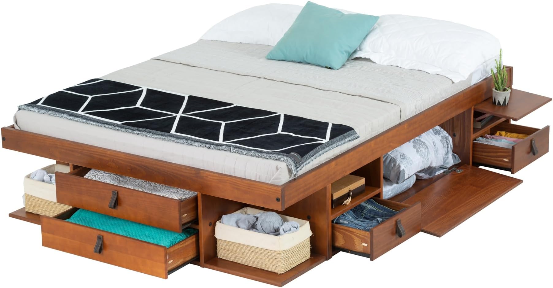 Bali Storage Bed Frame Pine 160x200cm EU King, Slatted Base: Caramel