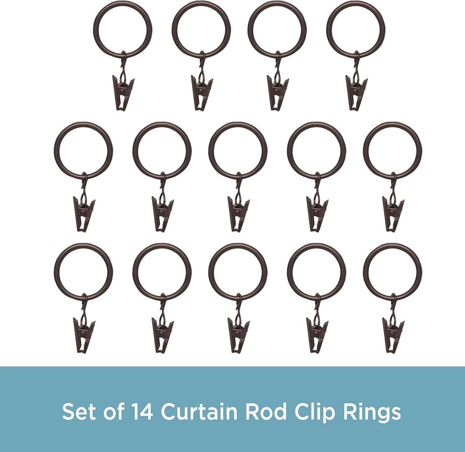 Kenney 5/8 In. To 3/4 In. Clip Curtain Ring, Brown (14-Pack) - 1 Each