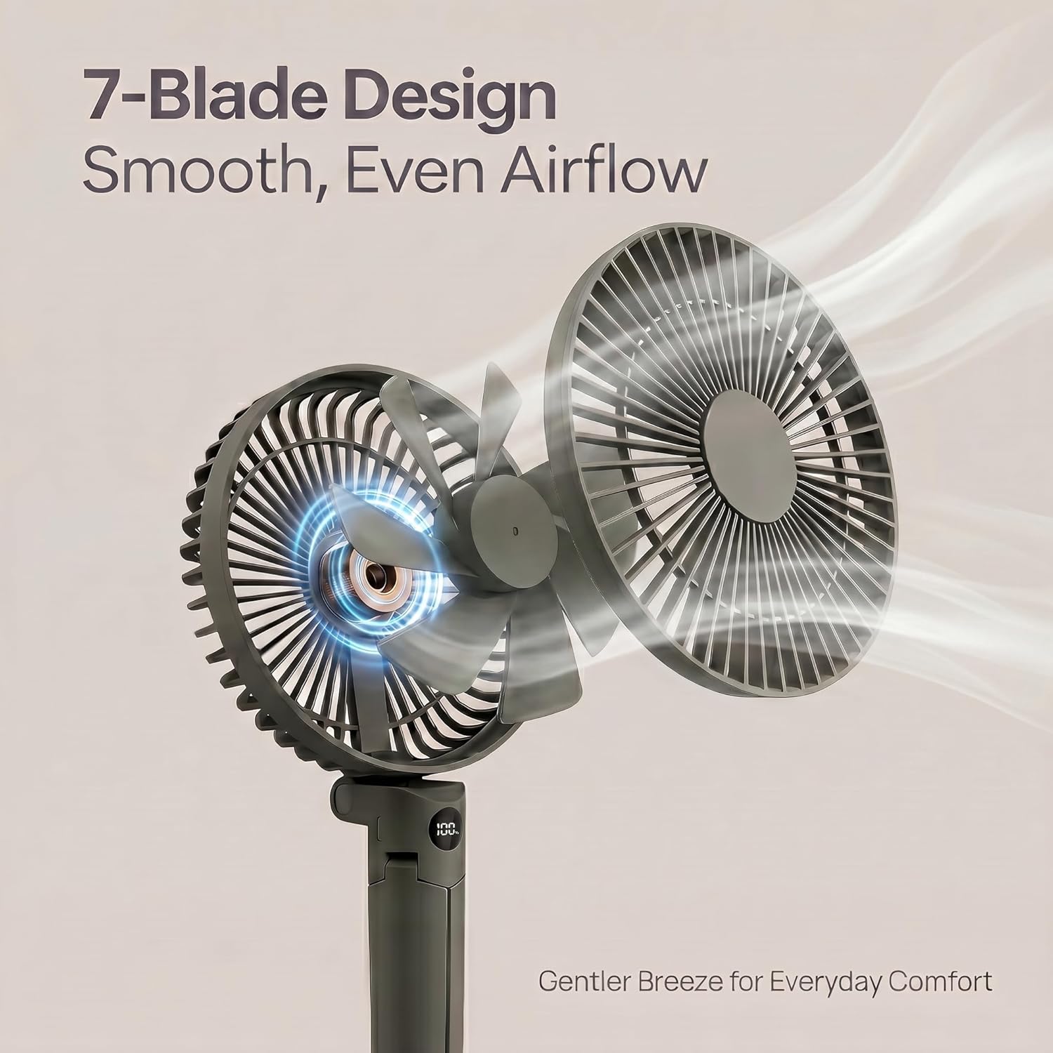 Quiet Foldable Portable Fan with Digital Display, 3000mAh Rechargeable Mini Desk Fan, 4 Speeds, Up to 12H Runtime, USB-C Charging, 29-47dB Low Noise, Speed & Battery Indicator(Olive Green)