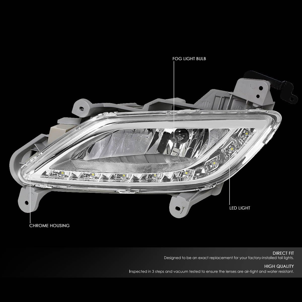 DNA MOTORING FL-HV12-LED-CH Front Bumper LED Fog Light Driver & Passenger Side Enhance visibility [Compatible with 2012-2016 Veloster]