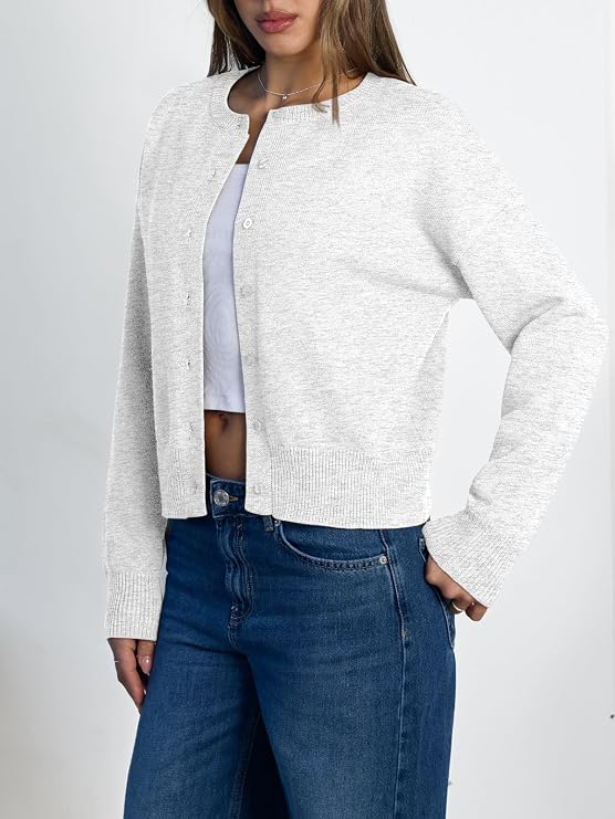 LILLUSORY Womens Button Up Cropped Cardigan Lightweight Knit Sweaters