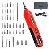 Electric Screwdriver Kit, Screwdriver 5 Torque Settings, Cordless electric screwdriver with LED work light, 36 screwdriver bits, 3 sockets, Magnetic Chuck,Color box tool storage set
