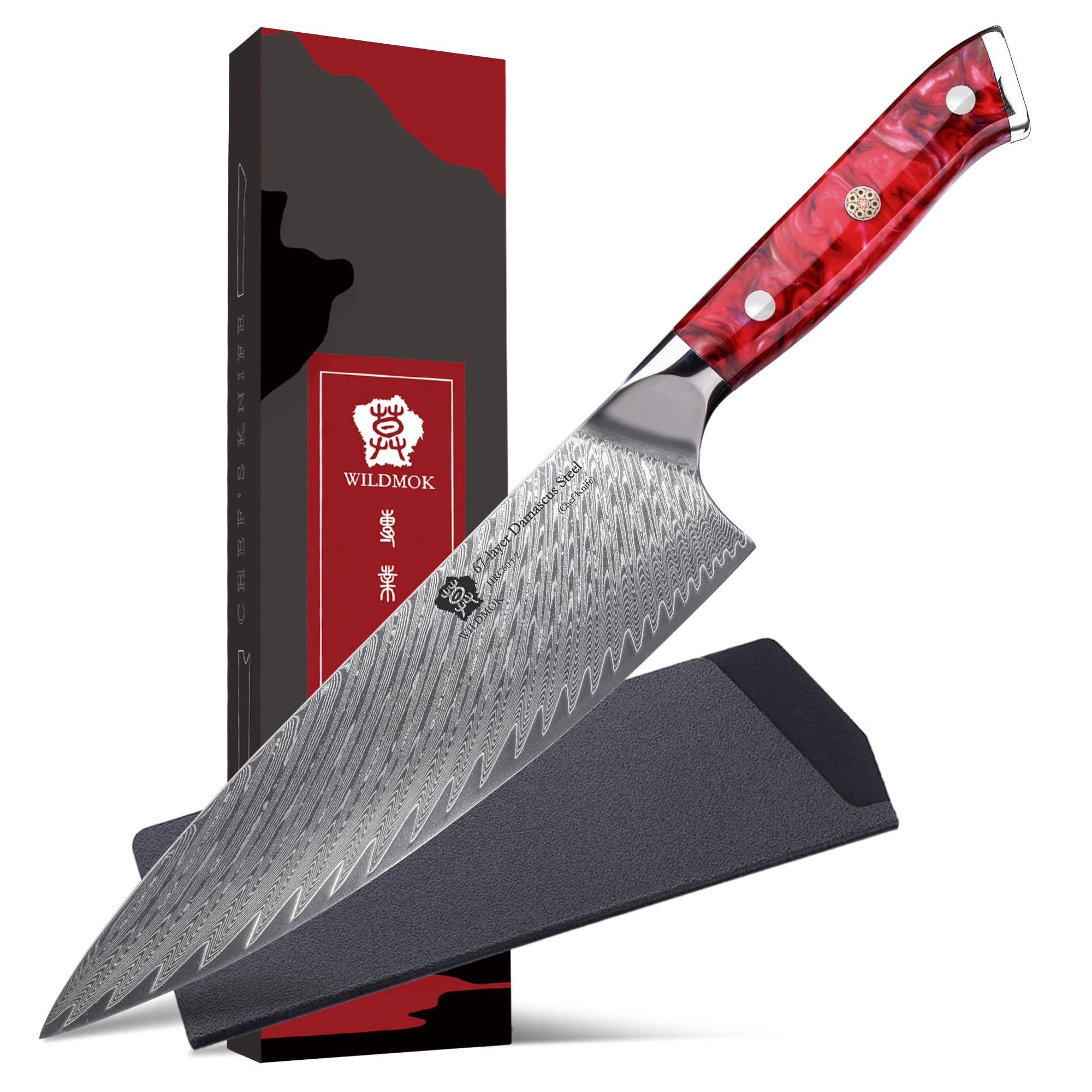 WILDMOK Damascus Chef Knife, 8 inch Japanese chef's knives, Resin Handle kitchen knife, sharp knives kitchen Cooking Knife, chef's knives Including Gift Box — Amazon image 7