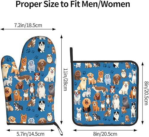 Miniatura 3 de Juego de guantes azules para horno y soportes para ollas, guantes de cocina antideslizantes resistentes al calor, almohadillas calientes con capa