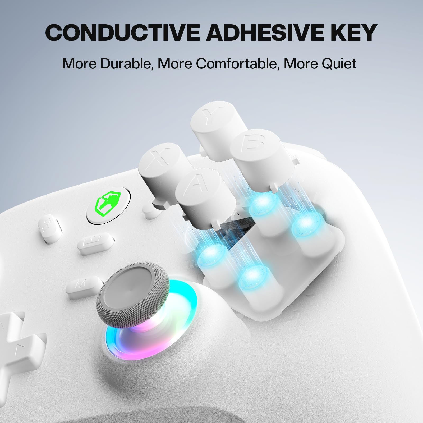 ECHTPower Controlador inalámbrico para juegos de PC, palanca de mando con efecto Hall, 2.4 G y tasa de sondeo de 1000 Hz con cable, batería de 800 mAh, turbo ajustable/vibración, para PC/Switch/iOS