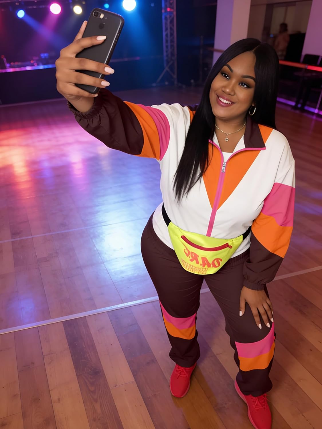 UOUA Plus Size 80s Outfit for Women 90s Costume Long Sleeves Windbreaker 2 Piece Party Tracksuit - Image 3