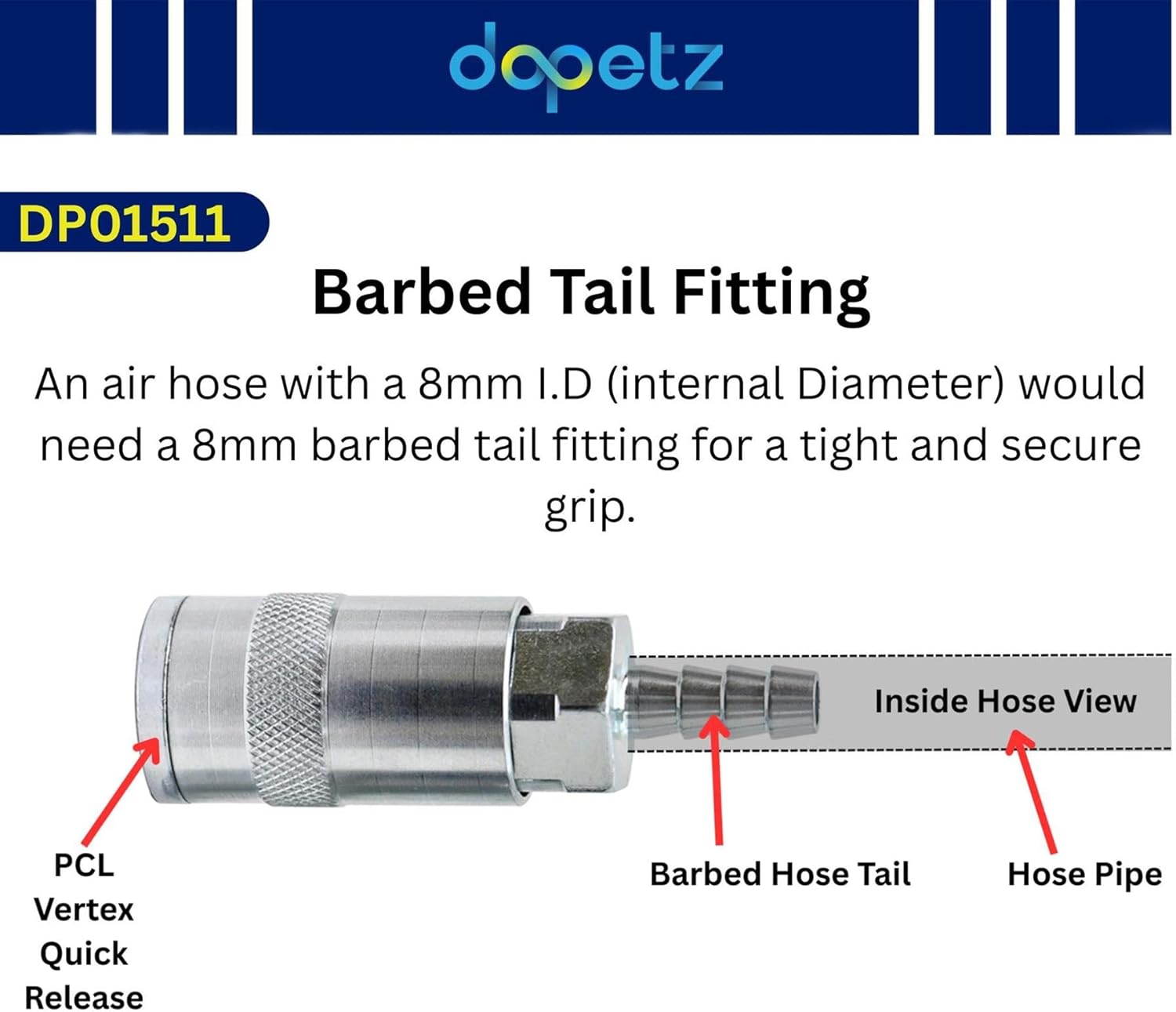 Dapetz Air Line Quick Coupler 8mm 1/4 Hose End Barb Coupling Fits Pcl Bayonet Connector