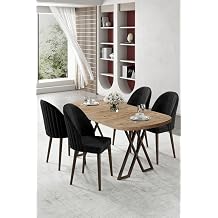 Kaye Serisi MDF 90x168 cm Atlantik  am Mutfak Masa Tak m , 4 Siyah Sandalye