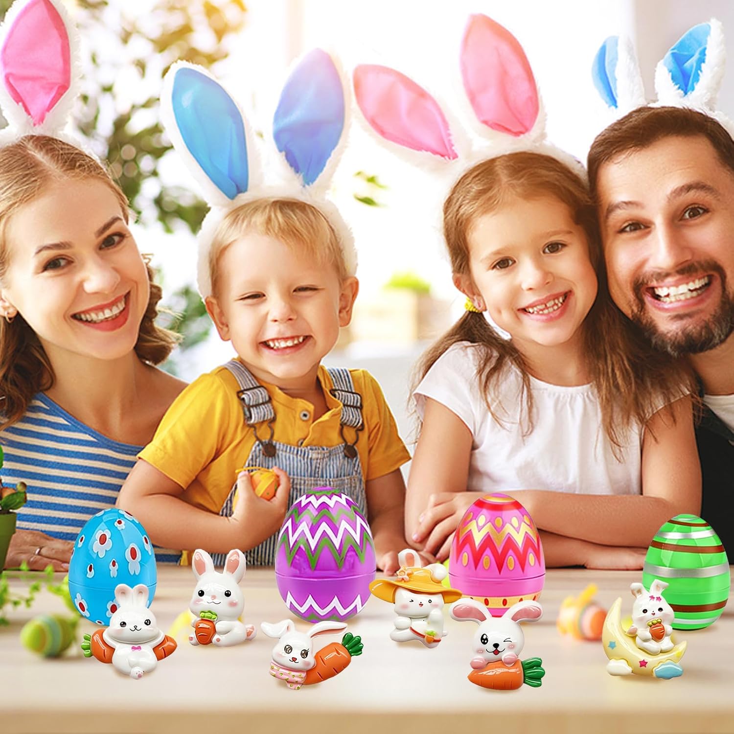 Generisch CWENDANER Rabbit for Children, 12 Cool Rabbits & 12 Colourful Easter Eggs, Party Favours and Pinata Filling for Children's Birthday, Easter Gifts