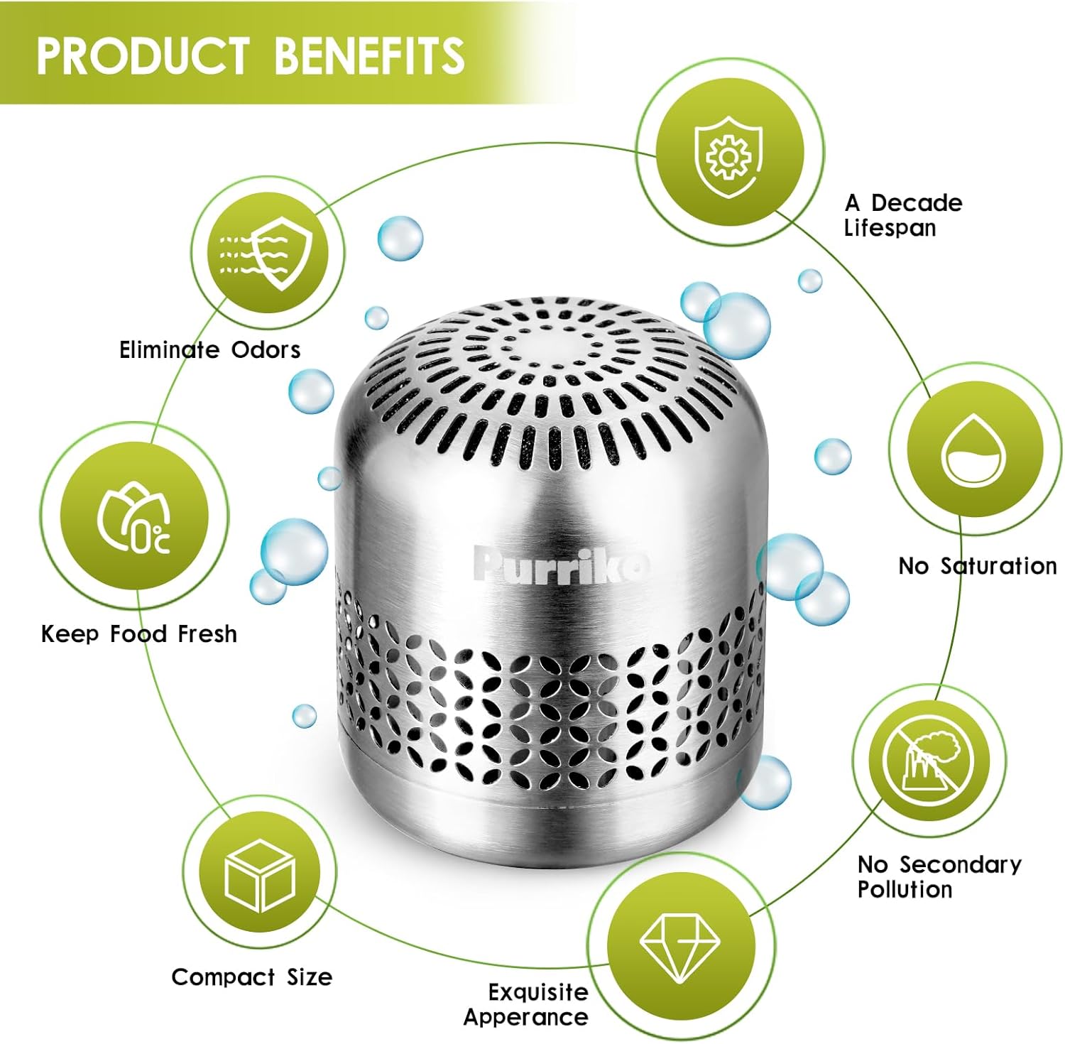 Purriko Refrigerator Deodorizer,Lasts up to 10 Years,Refrigerator Odor Eliminator,Fridge Deodorizer,More Effective Than Baking Soda Bamboo Air Purifying Bags