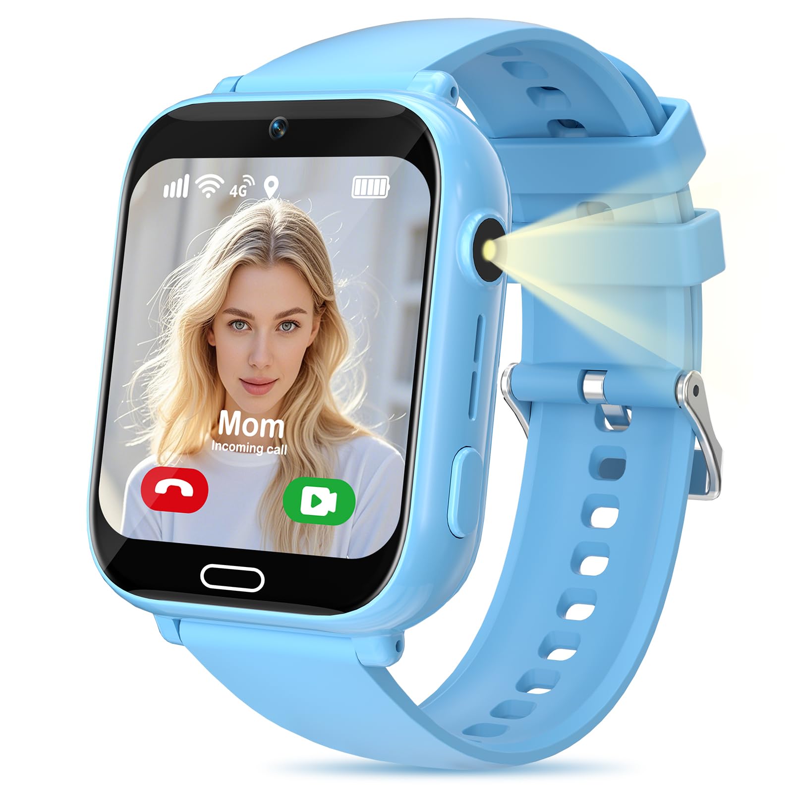 Reloj Inteligente Niño, 4G Smartwatch Niños con GPS y Llamadas, Llamadas de Video, Chat de Voz, SOS, Juegos, Alarma, Calculadora, Modo Escuela, Linterna, IP68 Regalo para Niños y Niñas