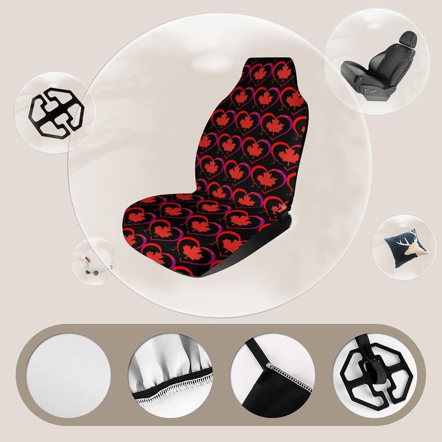 Flag Heart Love Canada Funny Car Seat Covers Non-Slip Universal Fit image 4