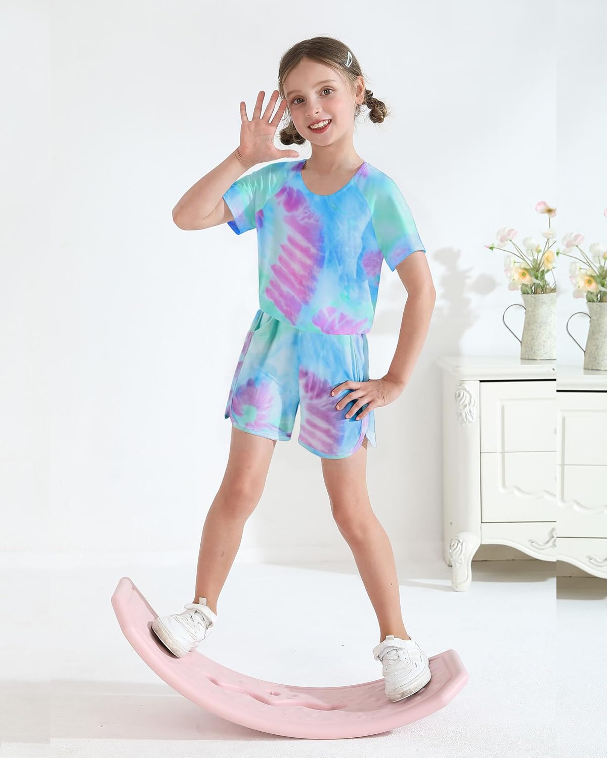 DISAUR Girls Summer Clothes 2 Piece Tie Dye Clothes for Girls T-Shirt and Shorts Set with Side Pockets 4-10 Years - Image 2