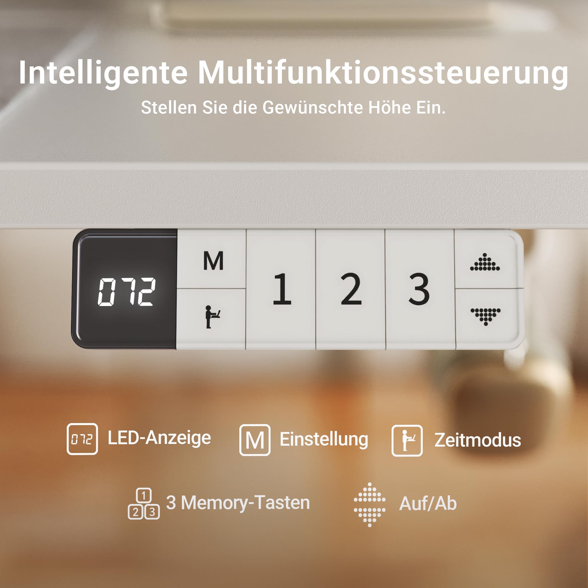 Claiks Schreibtisch Höhenverstellbar Elektrisch, Höhenverstellbarer Schreibtisch 160x80 cm, Standing Height Adjustable Desk, Weiß Gestell/Weiß Oberfläche