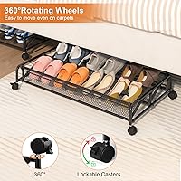 Vista 4 de Under Bed Shoes Storage, 2 Pack Rolling Under-bed Storage Containers with Wheels, Under Bed Shoe Organizer Breathable Mesh Fabric with Metal Frame